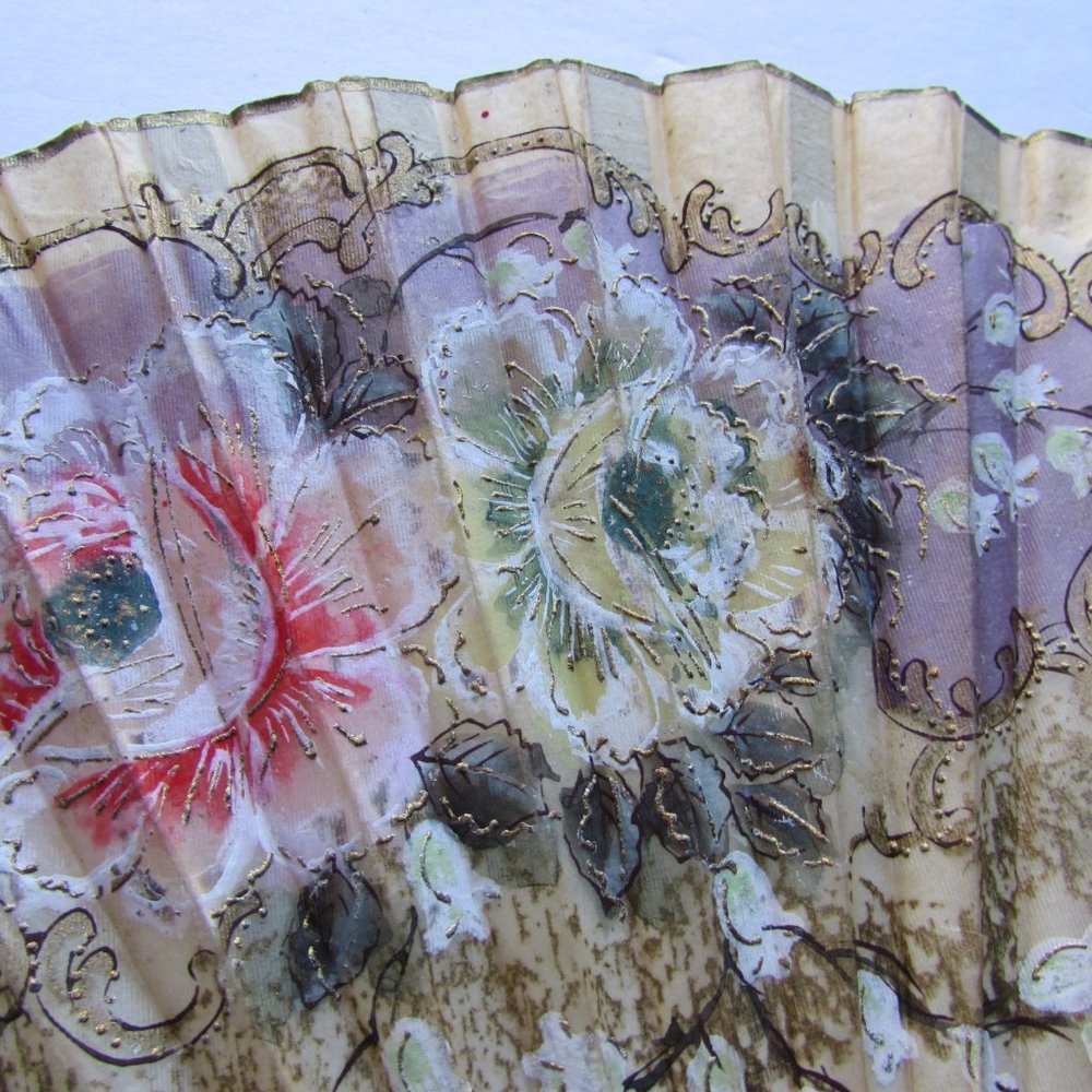 Vintage Paper Hand Fan Lavender Pink Kranz Chicago Made in Japan - Picture 4 of 10